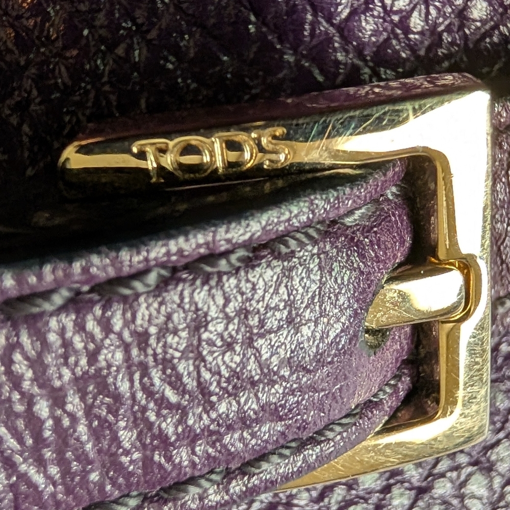 Tod's Purple Leather Satchel Handbag with Adjustable Strap - Picture 15 of 15